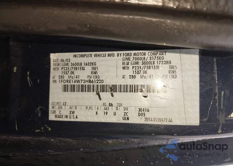 2003 Ford E-150 Recreational from USA, damaged, VIN 1FDRE14W73HB61220